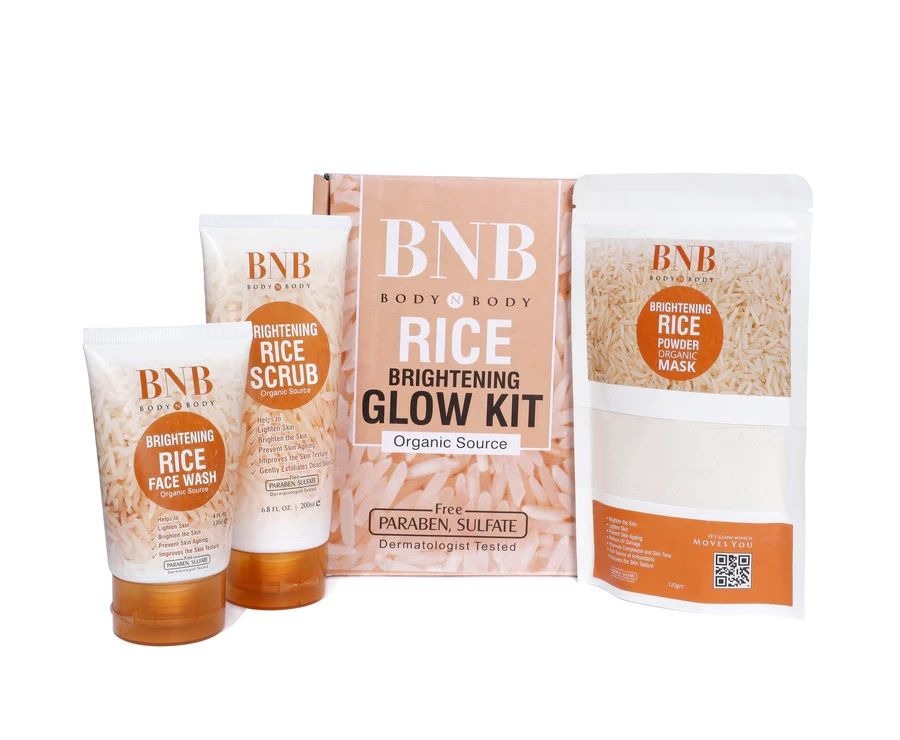 Pack of BNB Rice Extract Bright & Glow Kit Golden Cap with box
