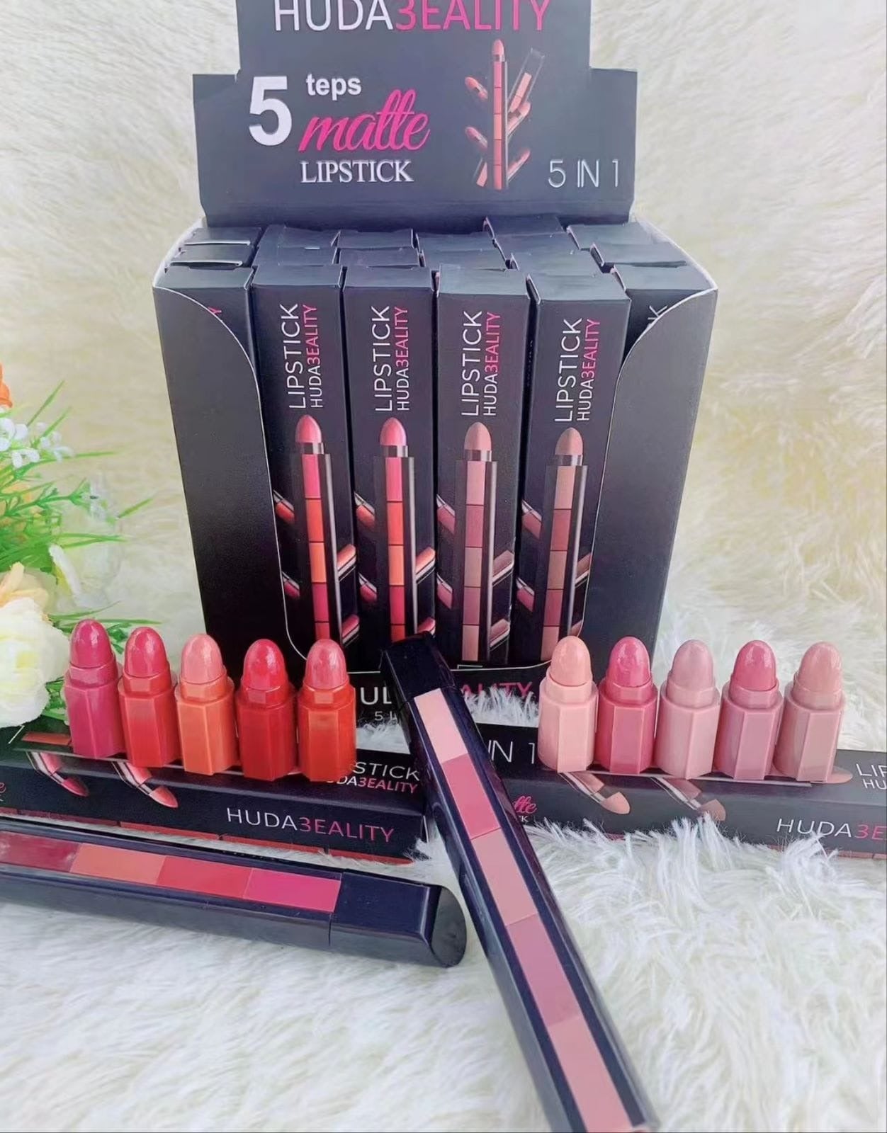 5 In 1 Huda Beauty Lipstick Nude Shades Matte Lipsticks Waterproof | Long Lasting
