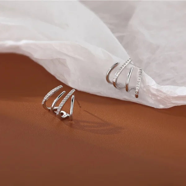 W Shape Zircon Korean Earring Cuff Earrings