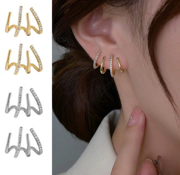 W Shape Zircon Korean Earring Cuff Earrings