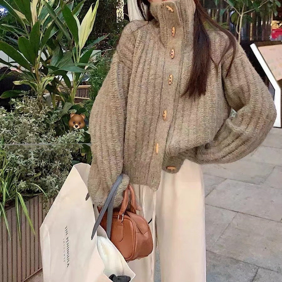 Japanese and Korean Style Lazy Style Turtleneck Sweater Women's Winter Retro Loose Small Warm Sweater All-match Coat Trendy