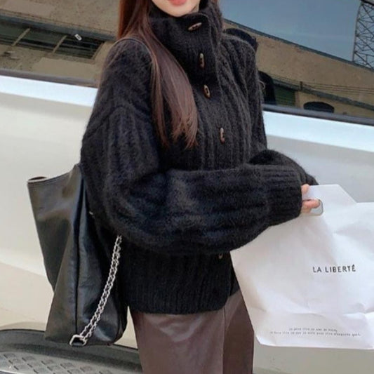 Japanese and Korean Style Lazy Style Turtleneck Sweater Women's Winter Retro Loose Small Warm Sweater All-match Coat Trendy