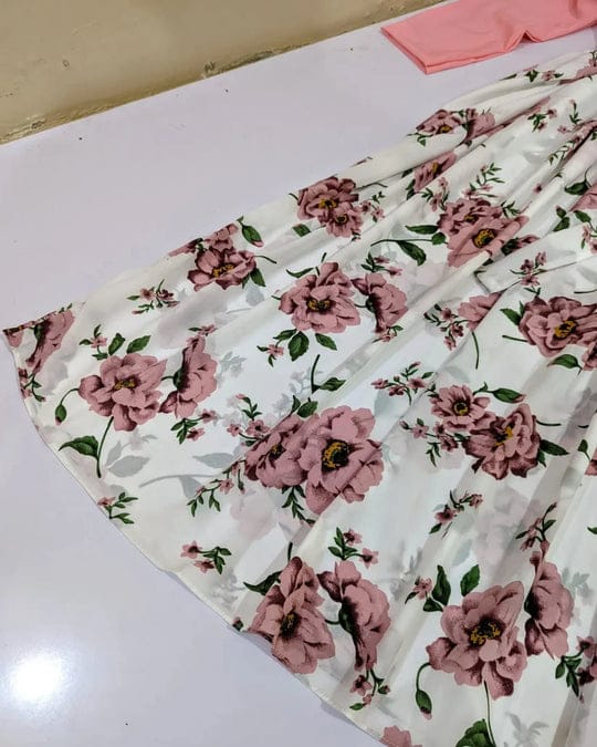 Stylish Floral Print Maxi Dress With Pink Jacket (2 Pcs )