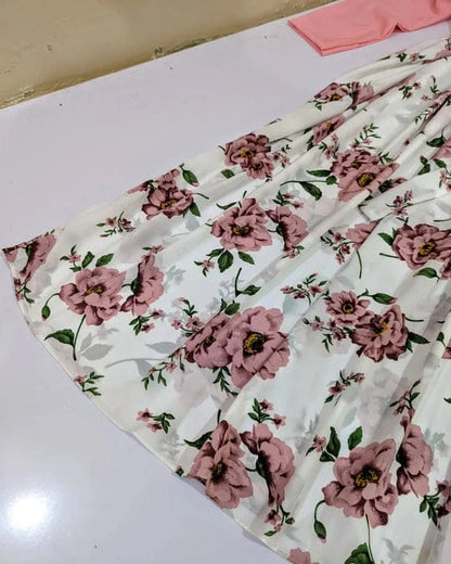 Stylish Floral Print Maxi Dress With Pink Jacket (2 Pcs )