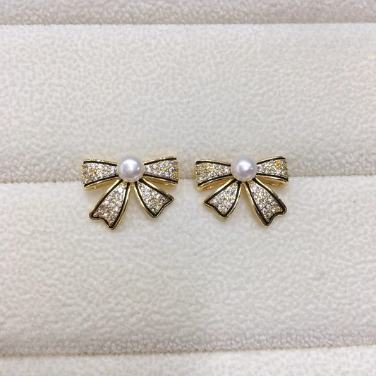 2 pair Bow Shape Zircon Pearl Earrings for Women