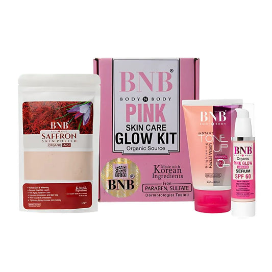Bnb Pink Glow Kit 3 in 1 ( Toneup Facewash + Saffron Mask + Pink Glow Sunscreen)