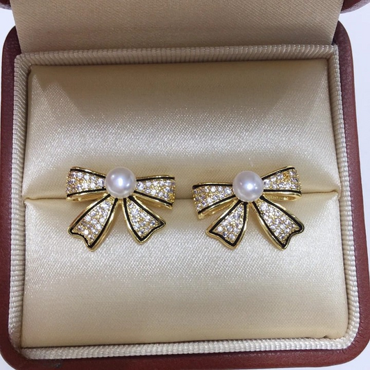 2 pair Bow Shape Zircon Pearl Earrings for Women