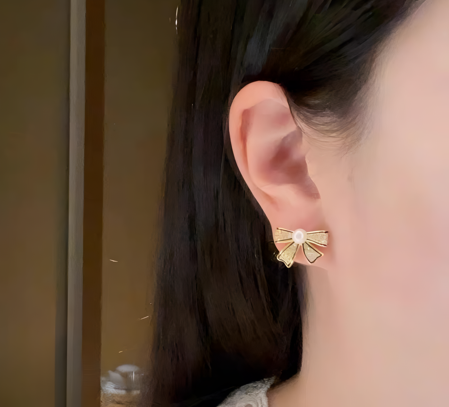 2 pair Bow Shape Zircon Pearl Earrings for Women